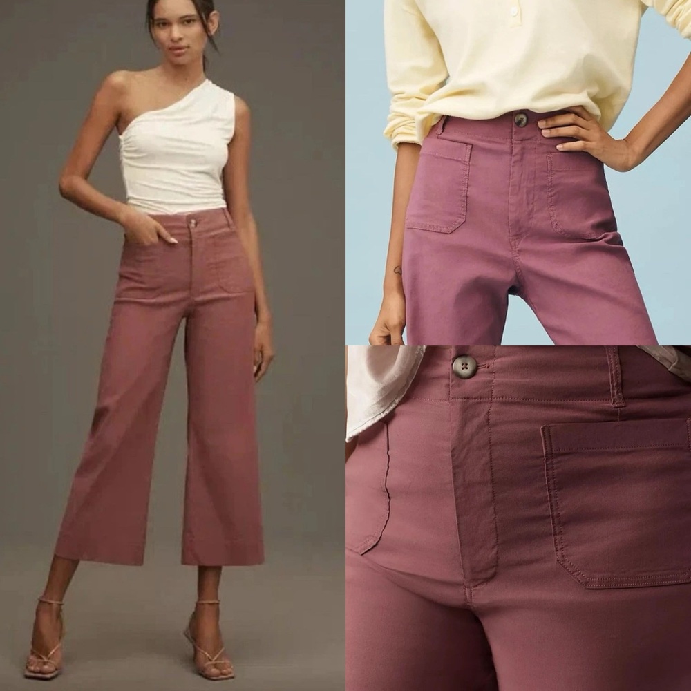 Anthropologie Cropped Wide-Leg Pants in Dusty Rose
